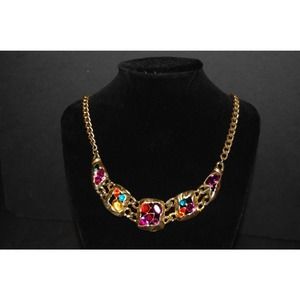 Gold Tone Necklace Different Gems